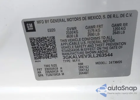 2020 GMC Terrain Awd Slt z USA, uszkodzony, nr VIN 3GKALVEV3LL263544